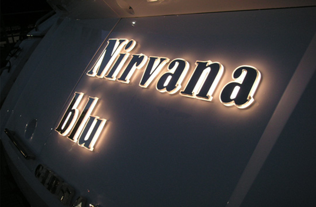 Nirvana Blu illuminated yacht sign